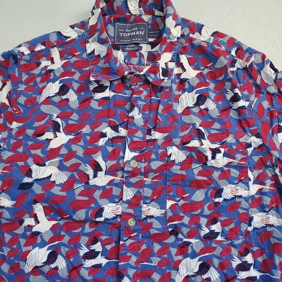 Topman Shirt Cranes All Over Graphic Colorful Button Up Shirt Men's Small - Picture 2 of 12
